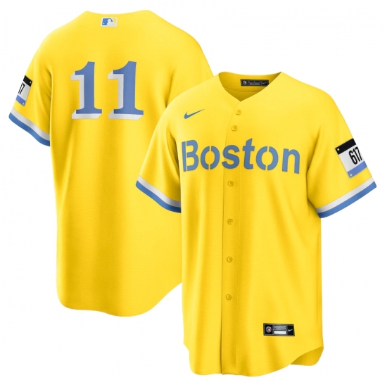 Men's Boston Red Sox #11 Rafael Devers Nike Gold-Light Blue 2021 City Connect Replica Player Jersey - Ujersey