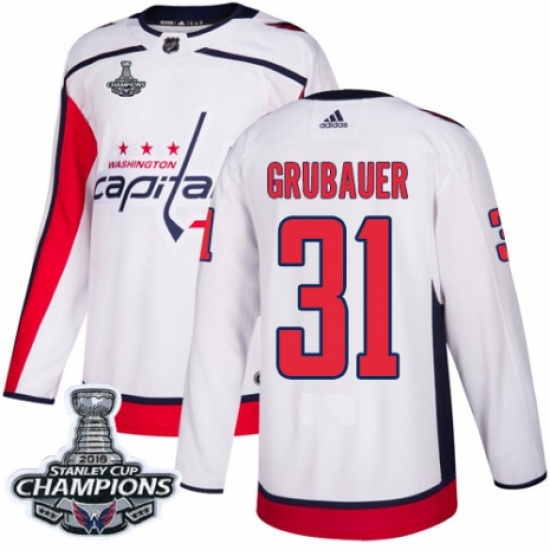 Men's Adidas Washington Capitals #31 Philipp Grubauer Authentic White Away 2018 Stanley Cup Final Champions NHL Jersey - Ujersey
