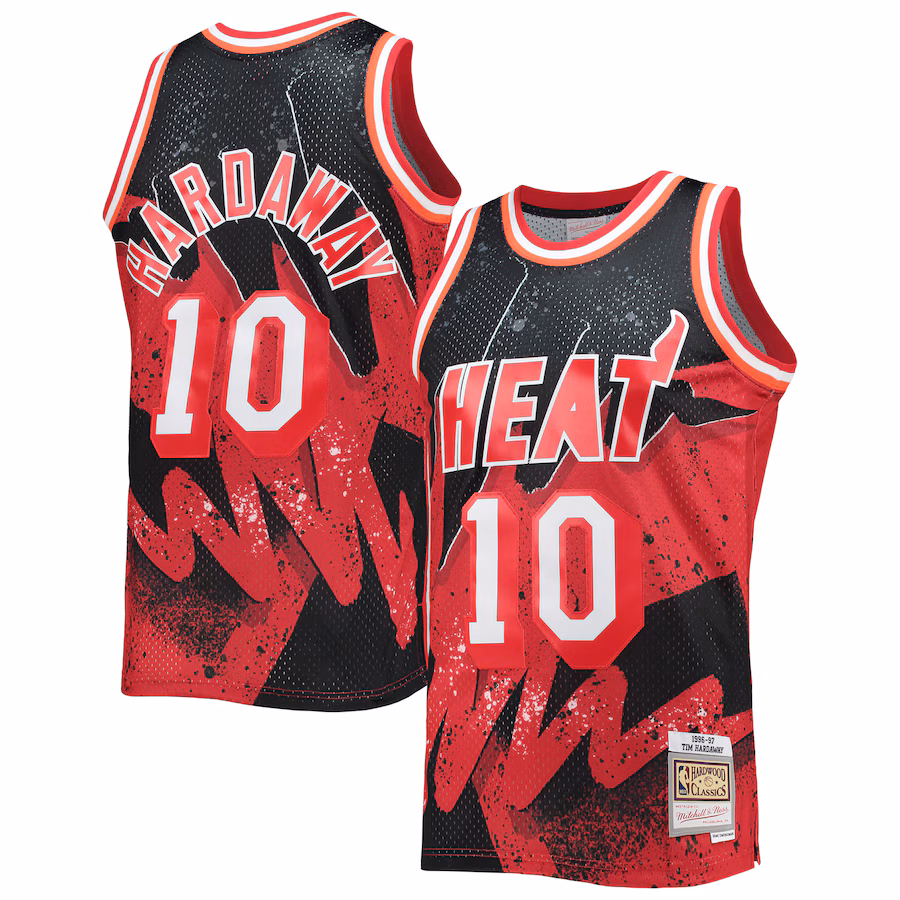 Men's Miami Heat Tim Hardaway Mitchell & Ness Scarlet Hardwood Classics 1996/97 Hyper Hoops Swingman Jersey - Ujersey NHL