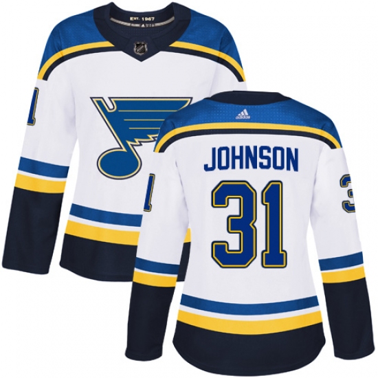 Women's Adidas St. Louis Blues #31 Chad Johnson Authentic White Away NHL Jersey - Ujersey