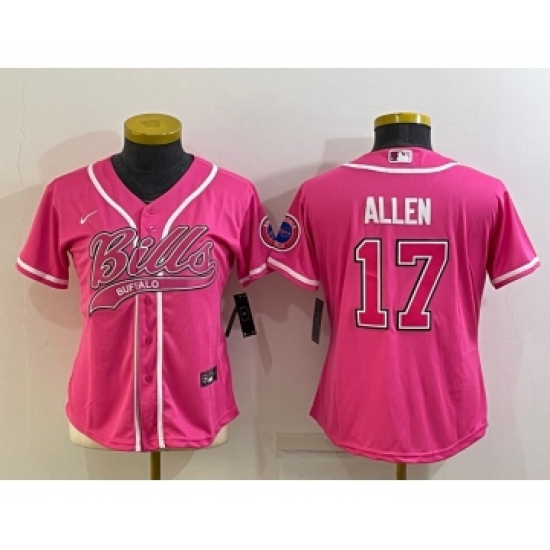 Women's Buffalo Bills #17 Josh Allen Pink With Patch Cool Base Stitched Baseball Jersey - Ujersey