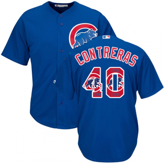 Men's Majestic Chicago Cubs #40 Willson Contreras Authentic Royal Blue Team Logo Fashion Cool Base MLB Jersey - Ujersey