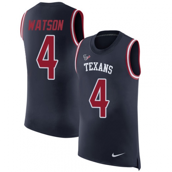 Men's Nike Houston Texans #4 Deshaun Watson Limited Navy Blue Rush Player Name & Number Tank Top NFL Jersey - Ujersey