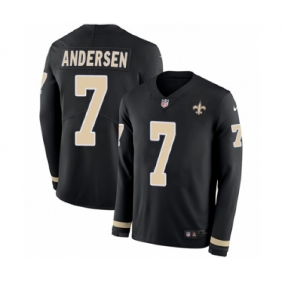 Youth Nike New Orleans Saints #7 Morten Andersen Limited Black Therma Long Sleeve NFL Jersey - Ujersey