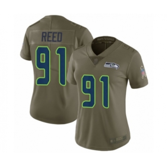 Women's Seattle Seahawks #91 Jarran Reed Limited Olive 2017 Salute to Service Football Jersey - Ujersey