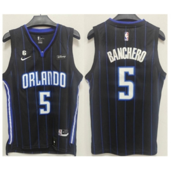 Men's Orlando Magic #5 Paolo Banchero Black With No.6 Patch Icon Edition Stitched Swingman Jersey - Ujersey