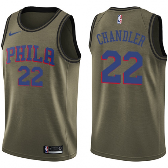 Men's Nike Philadelphia 76ers #22 Wilson Chandler Swingman Green Salute to Service NBA Jersey - Ujersey