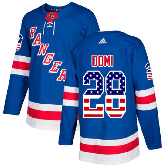 Youth Adidas New York Rangers #28 Tie Domi Authentic Royal Blue USA Flag Fashion NHL Jersey - Ujersey