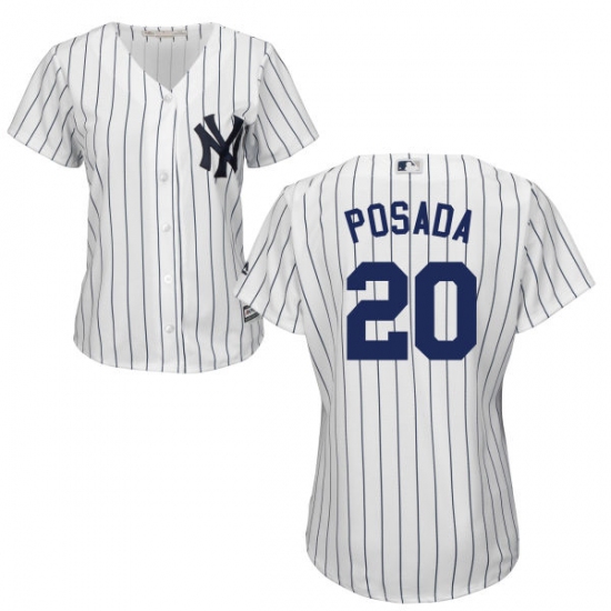 Women's Majestic New York Yankees #20 Jorge Posada Authentic White Home MLB Jersey - Ujersey