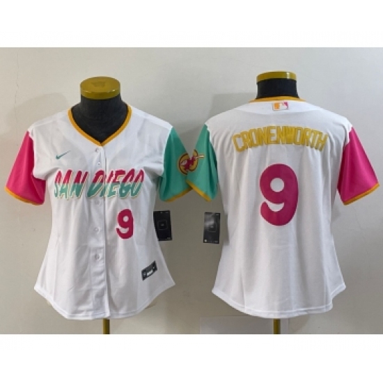 Women's San Diego Padres #9 Jake Cronenworth White Number 2022 City Connect Cool Base Stitched Jersey - Ujersey