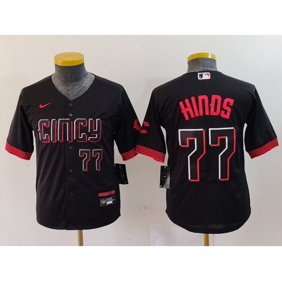 Youth Cincinnati Reds #77 Rece Hinds Number Black 2023 City Connect Cool Base Stitched Jersey - Ujersey