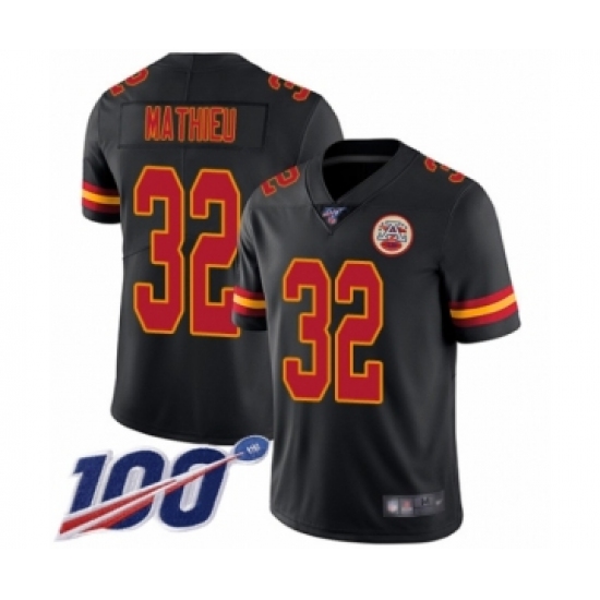 Men's Kansas City Chiefs #32 Tyrann Mathieu Limited Black Rush Vapor Untouchable 100th Season Football Jersey - Ujersey