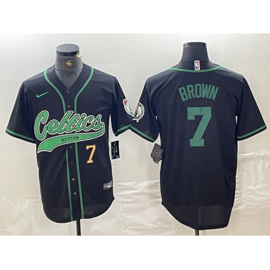 Men's Boston Celtics #7 Jaylen Brown Number Black Cool Base Stitched Baseball Jersey - Ujersey