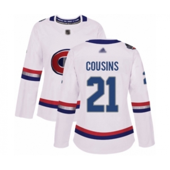 Women's Montreal Canadiens #21 Nick Cousins Authentic White 2017 100 Classic Hockey Jersey - Ujersey