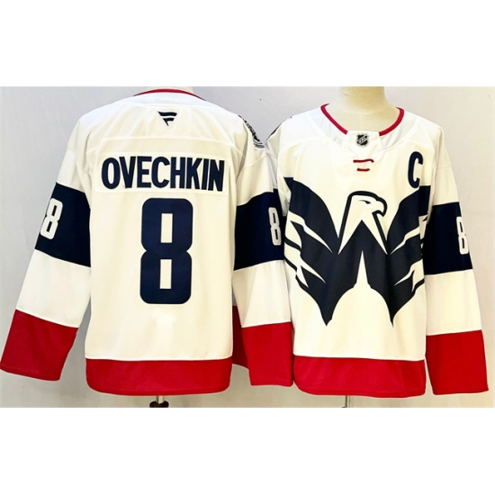 Men's Washington Capitals #8 Alexander Ovechkin White Navy With C Stadium Series Stitched Hockey Jersey - Ujersey