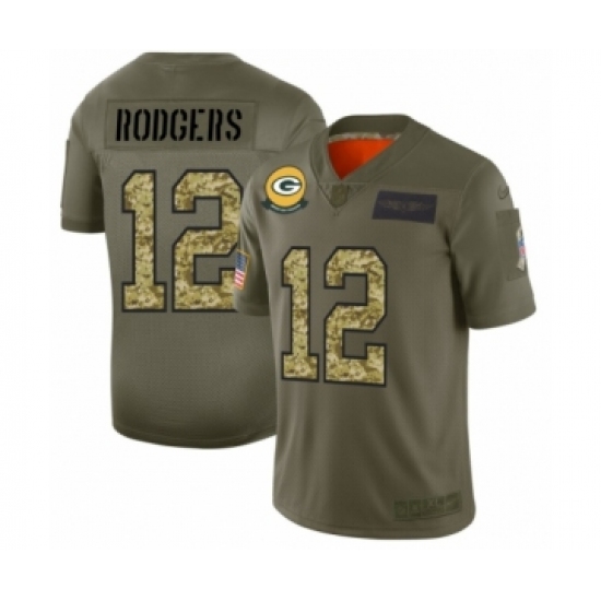 Men's Green Bay Packers #12 Aaron Rodgers 2019 Olive Camo Salute to Service Limited Jersey - Ujersey