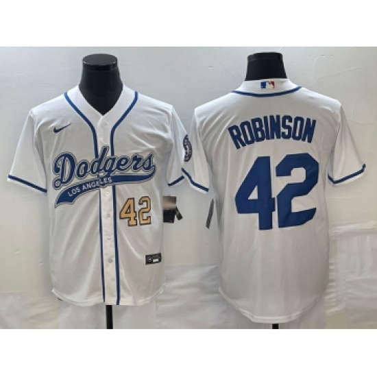 Men's Los Angeles Dodgers #42 Jackie Robinson Number White Cool Base Stitched Baseball Jersey - Ujersey