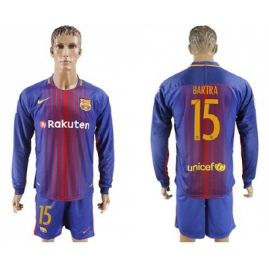 Barcelona #15 Bartra Home Long Sleeves Soccer Club Jersey