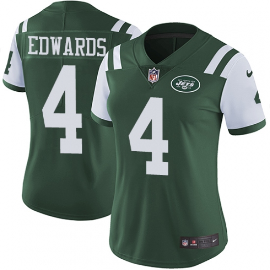 Women's Nike New York Jets #4 Lac Edwards Green Team Color Vapor Untouchable Limited Player NFL Jersey - Ujersey