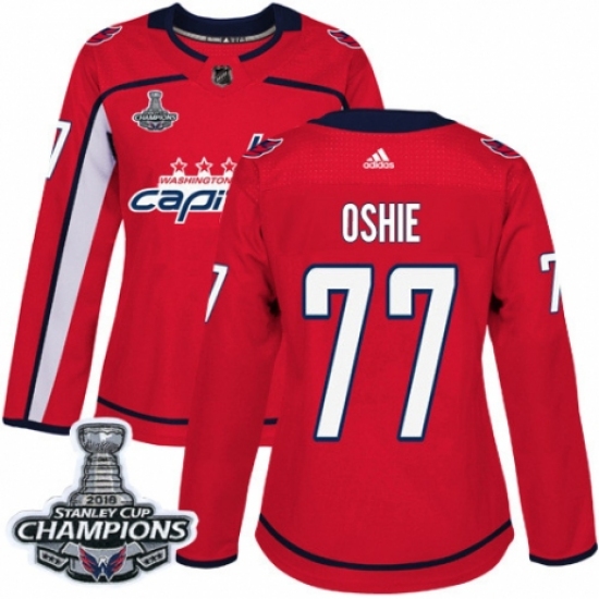Women's Adidas Washington Capitals #77 T.J. Oshie Authentic Red Home 2018 Stanley Cup Final Champions NHL Jersey - Ujersey
