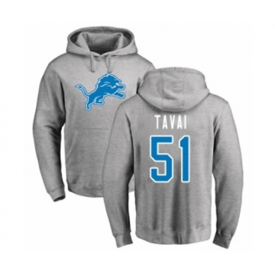Football Detroit Lions #51 Jahlani Tavai Ash Name & Number Logo Pullover Hoodie - Ujersey