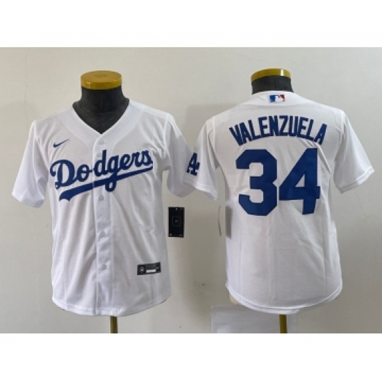 Youth Nike Los Angeles Dodgers #34 Fernando Valenzuela White Stitched Cool Base Jersey - Ujersey