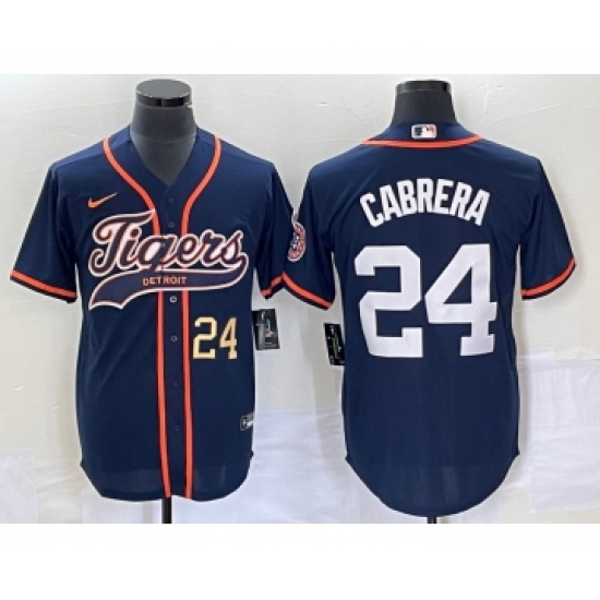 Men's Detroit Tigers #24 Miguel Cabrera Number Navy Blue Cool Base Stitched Baseball Jersey - Ujersey