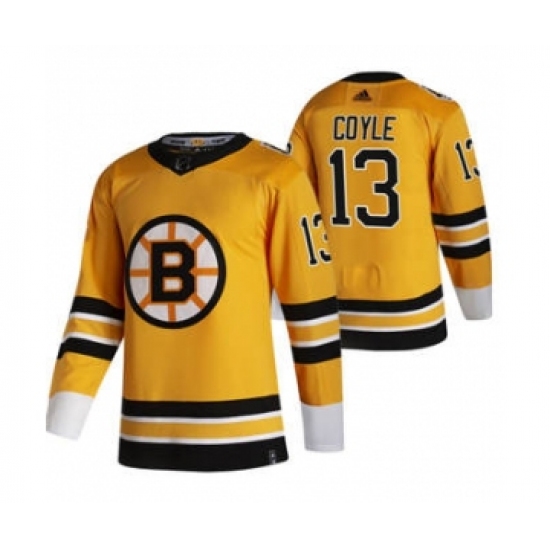 Men's Boston Bruins #13 Charlie Coyle Yellow 2020-21 Reverse Retro Alternate Hockey Jersey - Ujersey