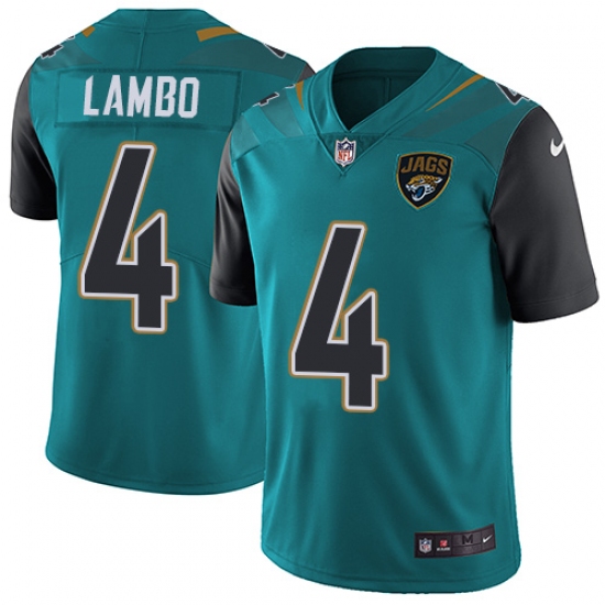 Men's Nike Jacksonville Jaguars #4 Josh Lambo Teal Green Team Color Vapor Untouchable Limited Player NFL Jersey - Ujersey