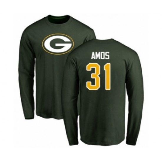 Football Green Bay Packers #31 Adrian Amos Green Name & Number Logo Long Sleeve T-Shirt - Ujersey NHL