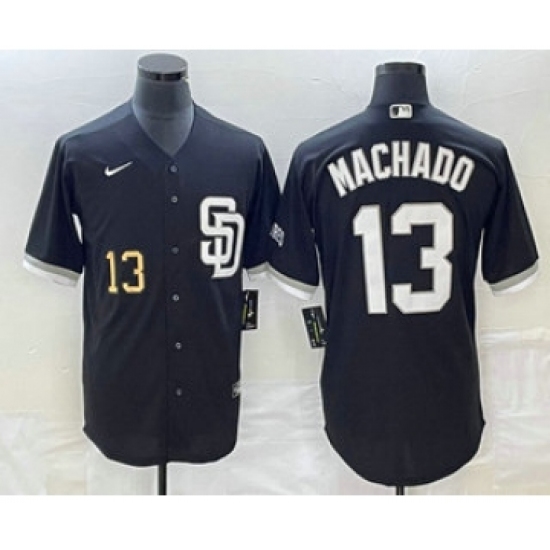 Men's San Diego Padres #13 Manny Machado Number Black 2023 Cool Base Stitched Jersey - Ujersey