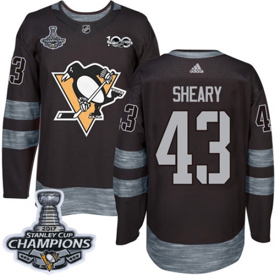 Men's Adidas Pittsburgh Penguins #43 Conor Sheary Authentic Black 1917-2017 100th Anniversary 2017 Stanley Cup Champions NHL Jersey - Ujersey