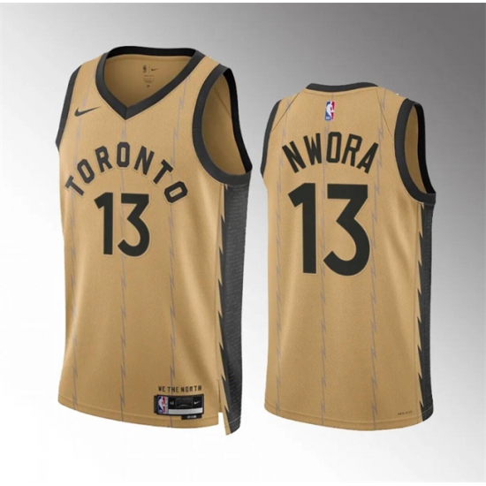 Men's Toronto Raptors #13 Jordan Nwora Gold 2023-24 City Edition Stitched Basketball Jersey - Ujersey