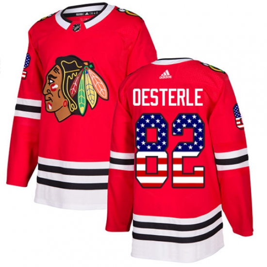 Youth Adidas Chicago Blackhawks #82 Jordan Oesterle Authentic Red USA Flag Fashion NHL Jersey - Ujersey