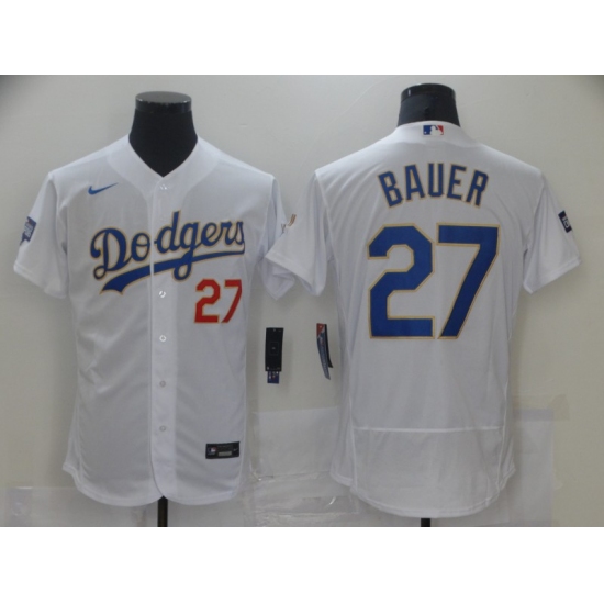 Men's Los Angeles Dodgers #27 Trevor Bauer White Nike World Series Champions Authentic Jersey - Ujersey