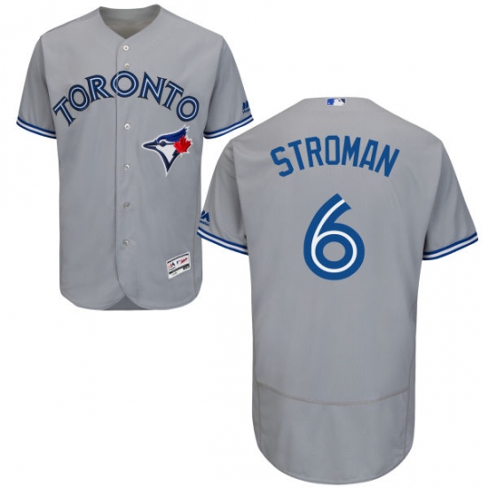 Men's Majestic Toronto Blue Jays #6 Marcus Stroman Grey Road Flex Base Authentic Collection MLB Jersey - Ujersey