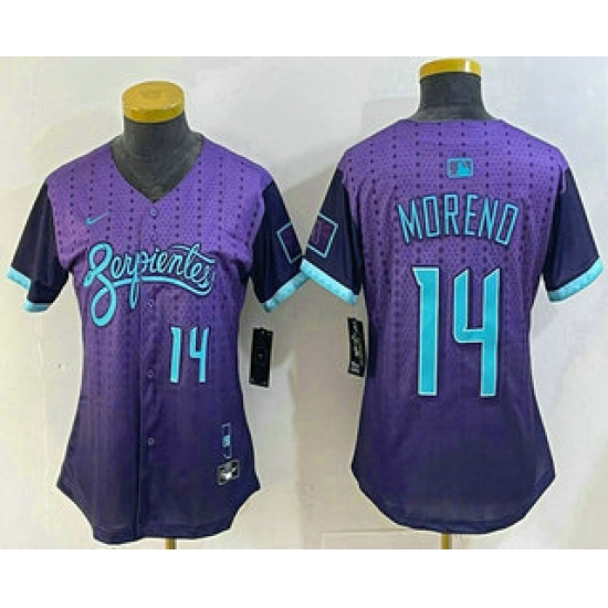 Women's Arizona Diamondbacks #14 Gabriel Moreno Number Purple 2025 City Connect Limited Jersey - Ujersey