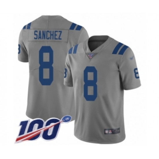 Men's Indianapolis Colts #8 Rigoberto Sanchez Limited Gray Inverted Legend 100th Season Football Jersey - Ujersey