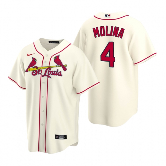 Men's Nike St. Louis Cardinals #4 Yadier Molina Cream Alternate Stitched Baseball Jersey - Ujersey