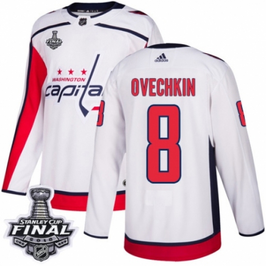 Men's Adidas Washington Capitals #8 Alex Ovechkin Authentic White Away 2018 Stanley Cup Final NHL Jersey - Ujersey
