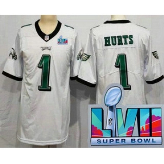 Women's Philadelphia Eagles #1 Jalen Hurts Limited White Super Bowl LVII Vapor Jersey - Ujersey