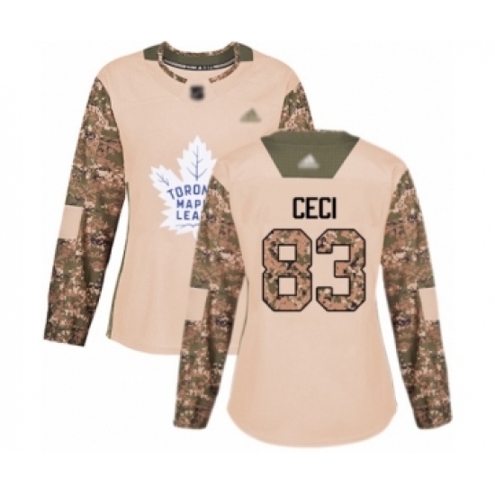 Women's Toronto Maple Leafs #83 Cody Ceci Authentic Camo Veterans Day Practice Hockey Jersey - Ujersey