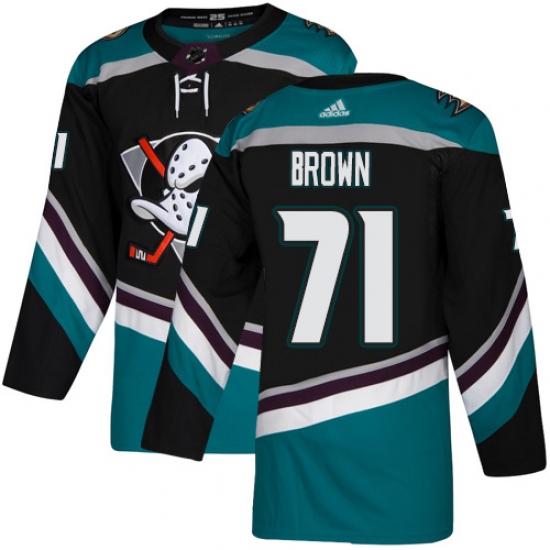 Men's Adidas Anaheim Ducks #71 J.T. Brown Authentic Black Teal Third NHL Jersey