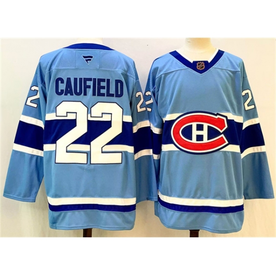 Men's Montreal Canadiens #22 Cole Caufield Blue 2024-25 Reverse Retro Stitched Jersey - Ujersey