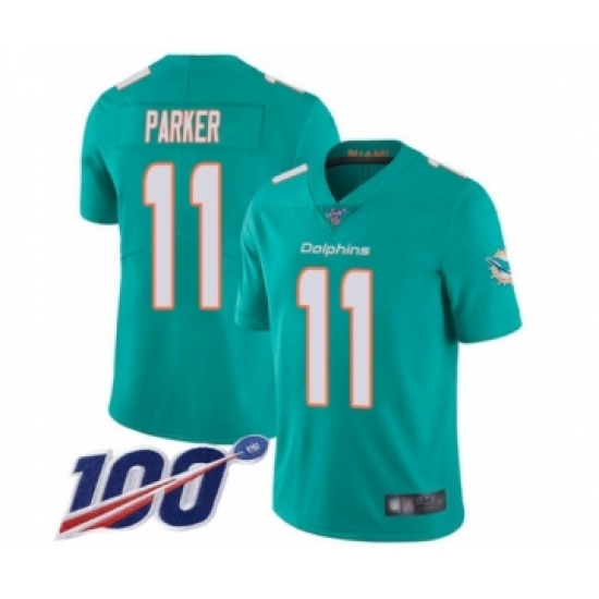 Men's Miami Dolphins #11 DeVante Parker Aqua Green Team Color Vapor Untouchable Limited Player 100th Season Football Jersey - Ujersey
