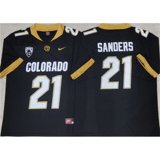 Men's Colorado Buffaloes #21 Shilo Sanders Black 2023 With PAC-12 Patch Stitched Football Jersey - Ujersey