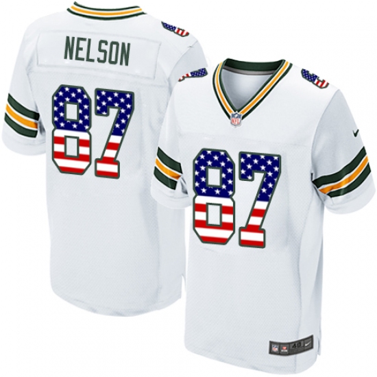 Men's Nike Green Bay Packers #87 Jordy Nelson Elite White Road USA Flag Fashion NFL Jersey - ujerseystore