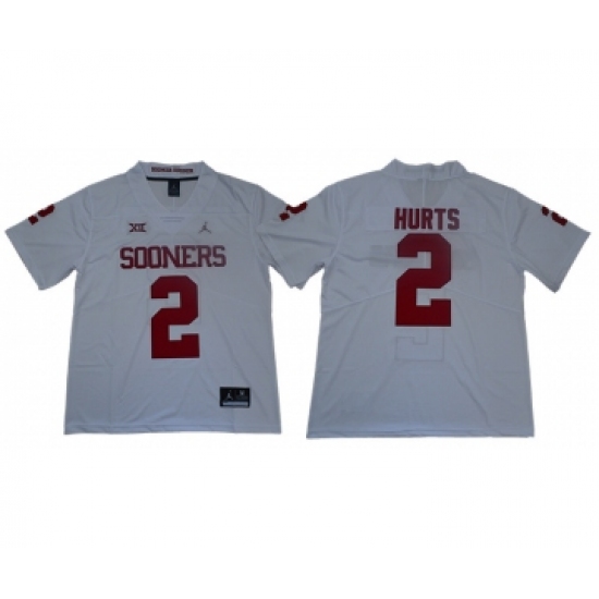 Oklahoma Sooners 2 Jalen Hurts White College Football Jersey - Ujersey