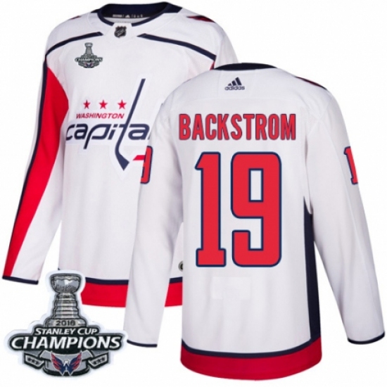 Men's Adidas Washington Capitals #19 Nicklas Backstrom Authentic White Away 2018 Stanley Cup Final Champions NHL Jersey - Ujersey