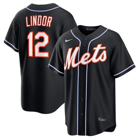 Men's New York Mets #12 Francisco Lindor 2026 Black Out Stitched Baseball Jersey - Ujersey